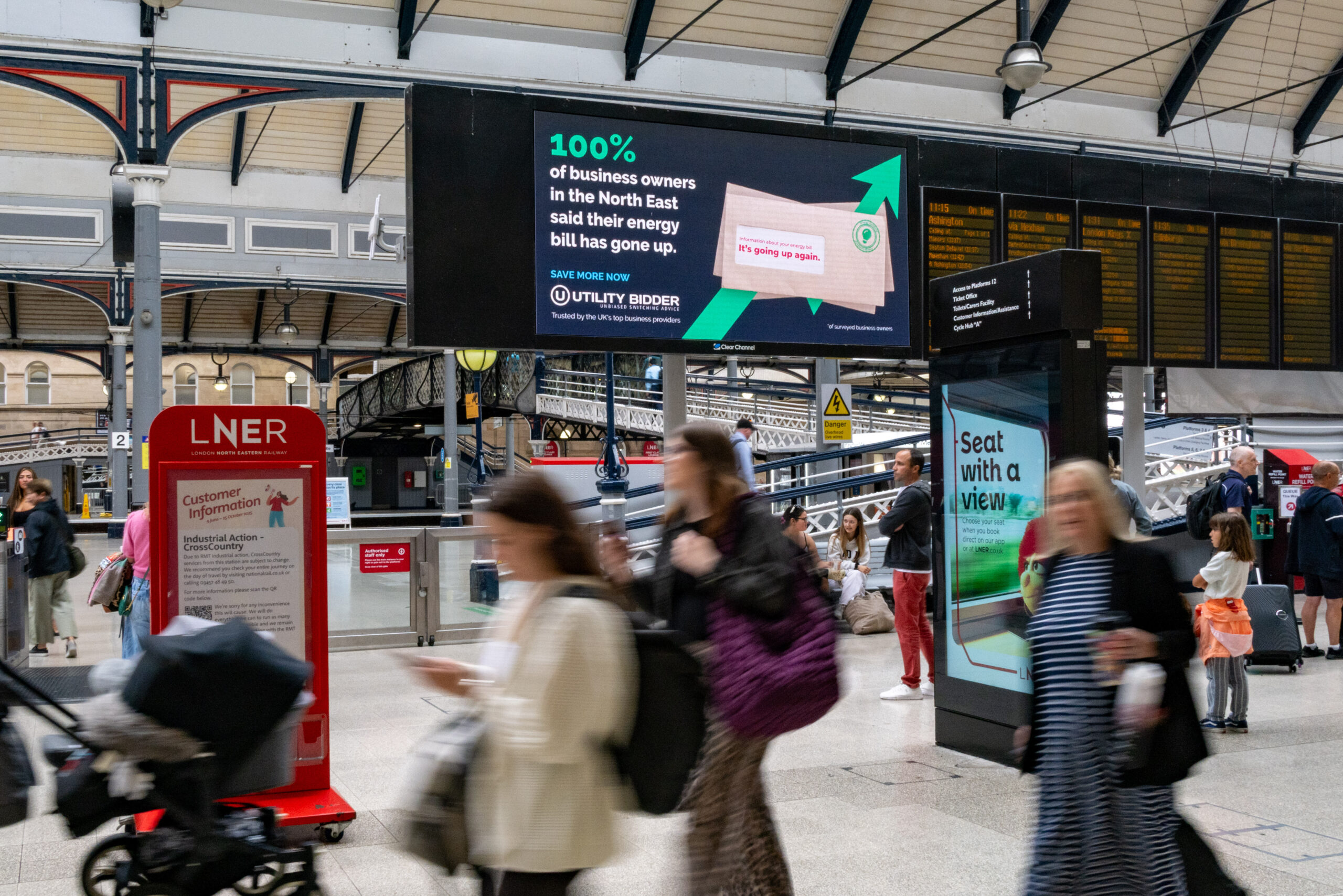 Utility Bidder - Newcastle OOH - Excite Out Of Home An example of an out of home advertising campaign in Newcastle train station.