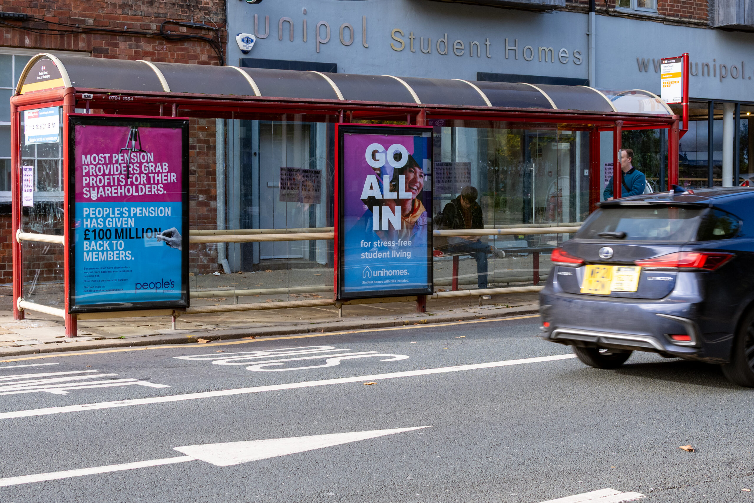 Paper bus stop advertising in Leeds