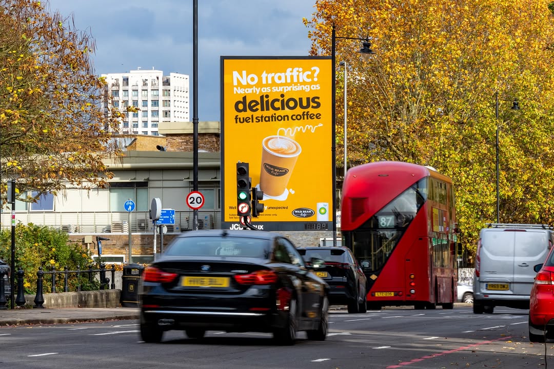 Car advertising displayed in a transport and commuter environment