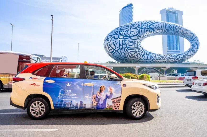 Taxi advertising campaign operating across Dubai streets