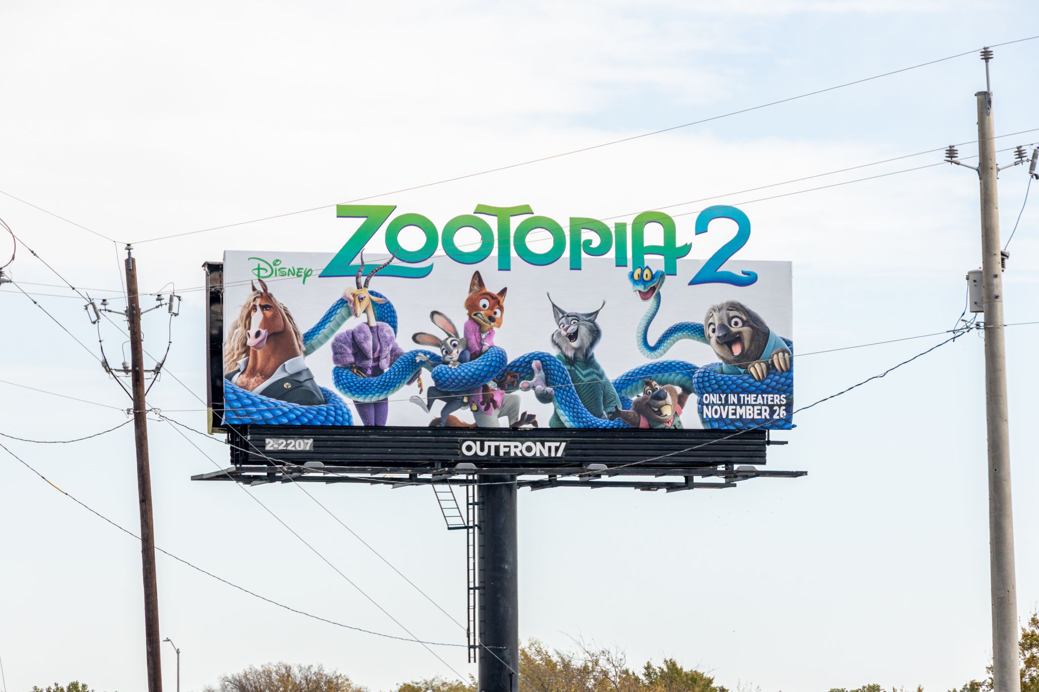 Static billboard advertising along a major road in Los Angeles