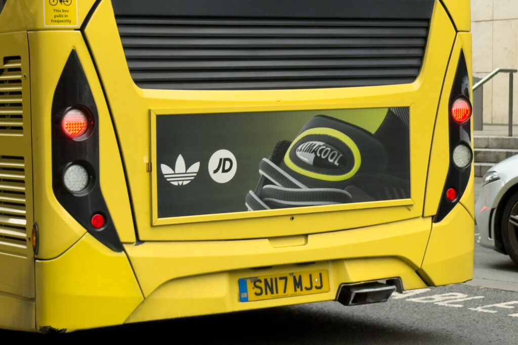 An example of bus rear advertising in Manchester.