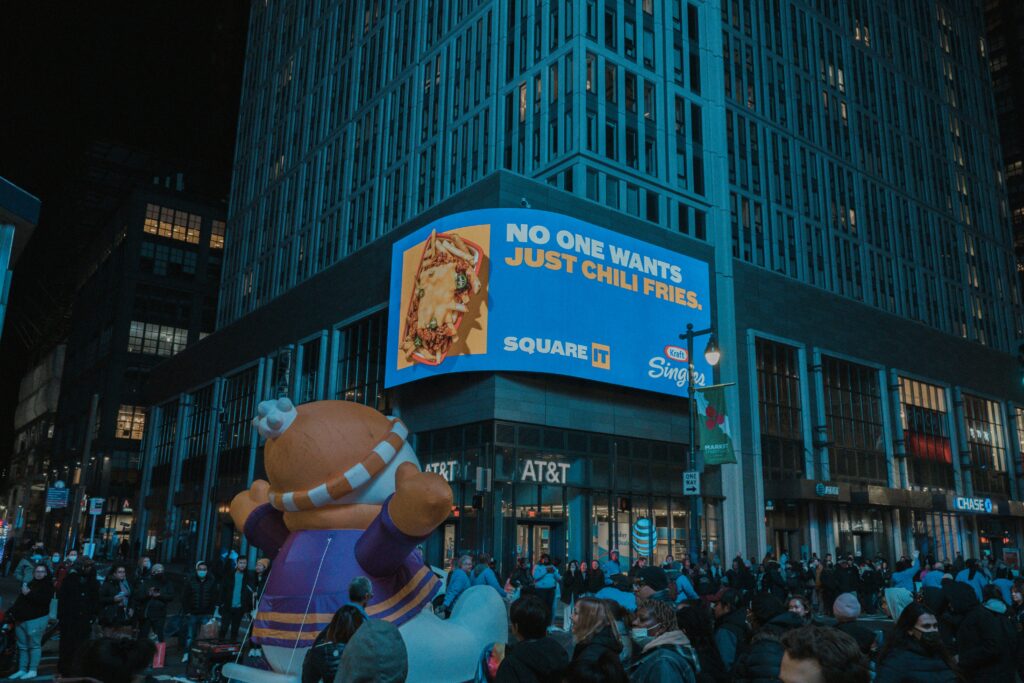 Out of home advertising formats across a busy US city street