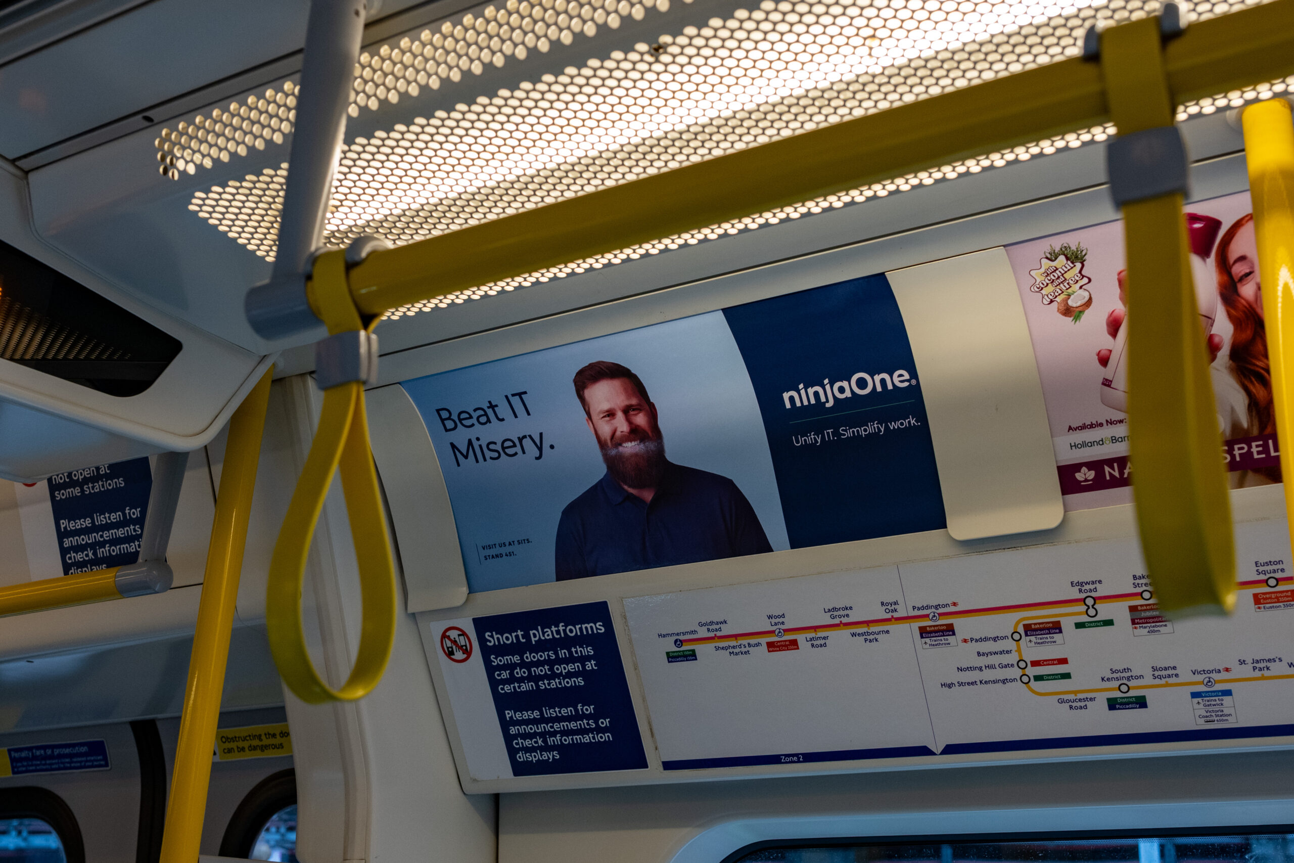 Tube Car Panel advertising inside a London Underground train carriage