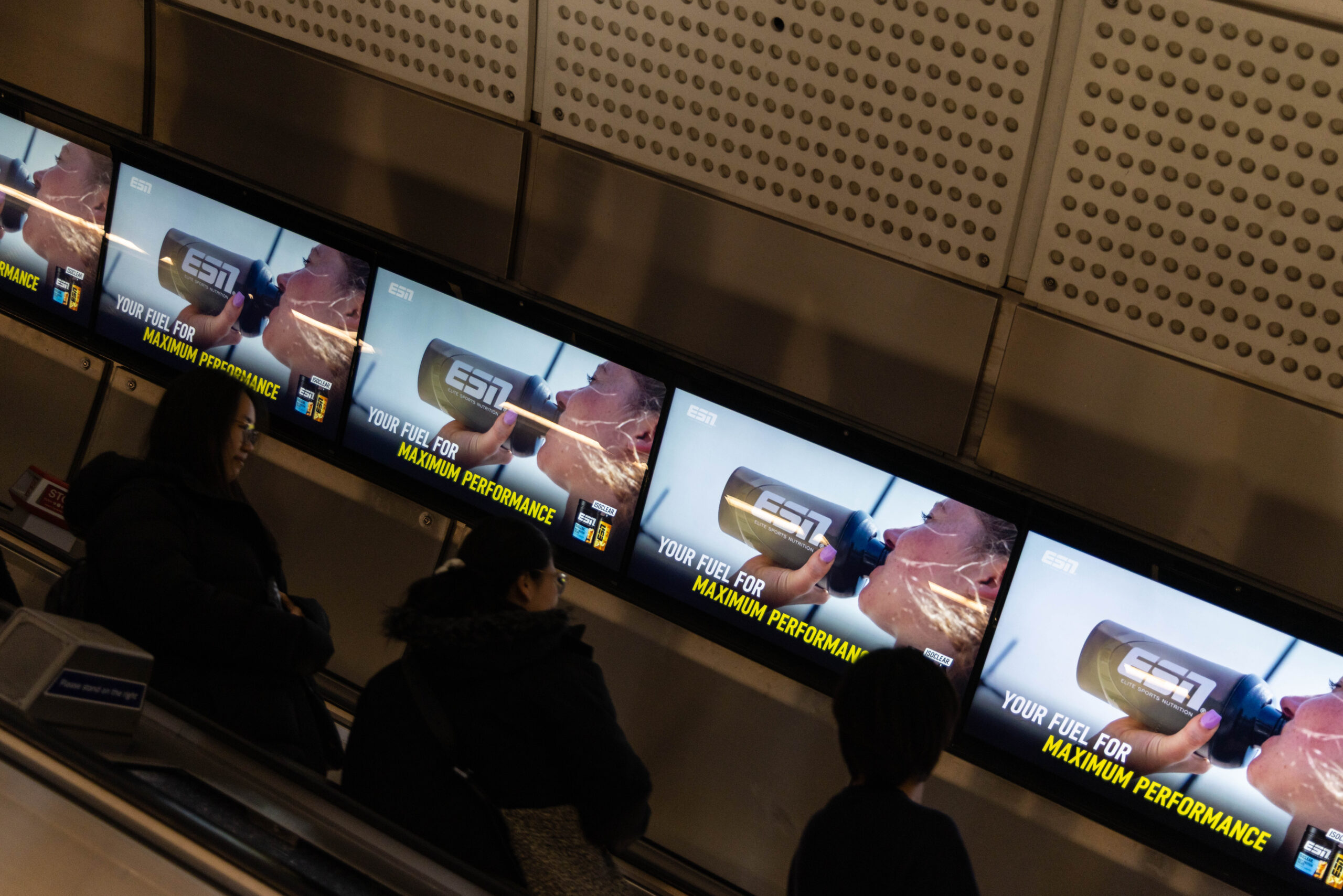 Digital escalator panel advertising at London Underground station